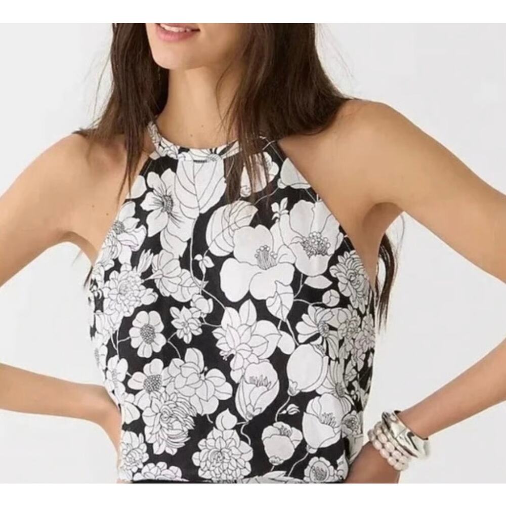 J.Crew Women’s Black & White Amber Floral Linen Halter Tank Sz XL